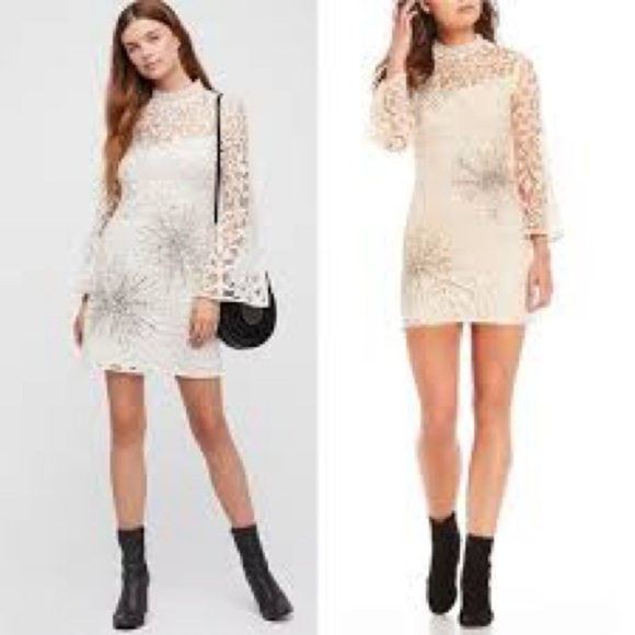 Free People North Star Mini Dress Ivory Lace Sequined NWT - Picture 3 of 5